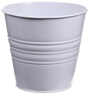 Zinken emmertje/bloempotje - wit - D16 x H13 cm - plantenpotten