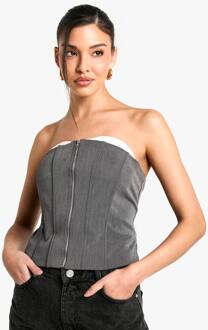 Zip Up Front Longline Corset, Charcoal - 34