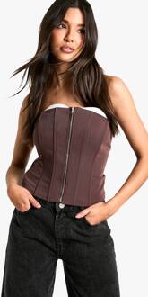 Zip Up Front Longline Korset, Chocolate - 42