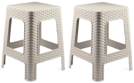 zit/bijzet krukje - 2x - Rotan line - beige - kunststof - 28 x 28 x 45 cm