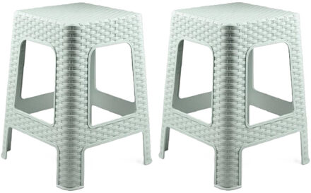 zit/bijzet krukje - 2x - Rotan line - mintgroen - kunststof - 28 x 28 x 45 cm
