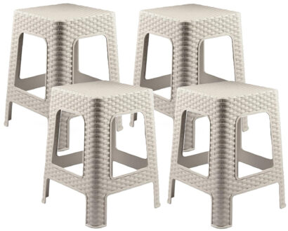 zit/bijzet krukje - 4x - Rotan line - beige - kunststof - 28 x 28 x 45 cm