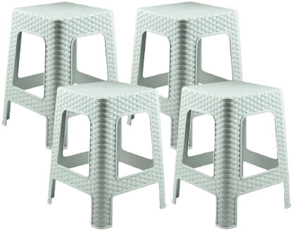 zit/bijzet krukje - 4x - Rotan line - mintgroen - kunststof - 28 x 28 x 45 cm