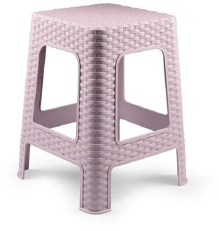 zit/bijzet krukje - Rotan line - roze - kunststof - 28 x 28 x 45 cm