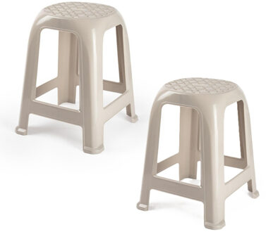 Zit krukjes - 2x - beige - kunststof - 37 x 37 x 46 cm - extra zitplaatsen
