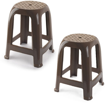 Zit krukjes - 2x - bruin - kunststof - 37 x 37 x 46 cm - extra zitplaatsen