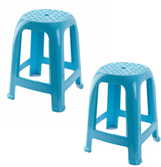 Zit krukjes - 2x - lichtblauw - kunststof - 37 x 37 x 46 cm - extra zitplaatsen