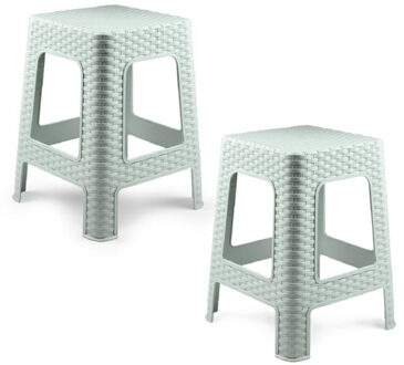 Zit krukjes - 2x - mintgroen - rotan kunststof - 37 x 37 x 46 cm - extra zitplaatsen