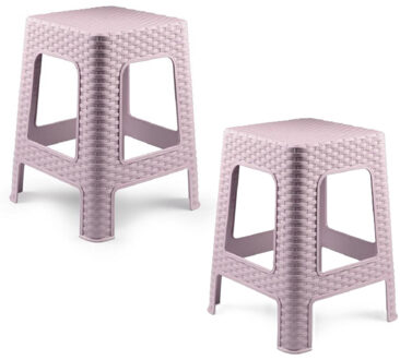 Zit krukjes - 2x - roze - rotan kunststof - 37 x 37 x 46 cm - extra zitplaatsen