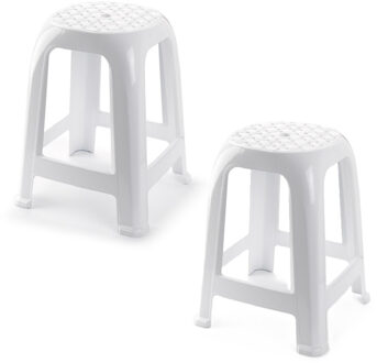 Zit krukjes - 2x - wit - kunststof - 37 x 37 x 46 cm - extra zitplaatsen