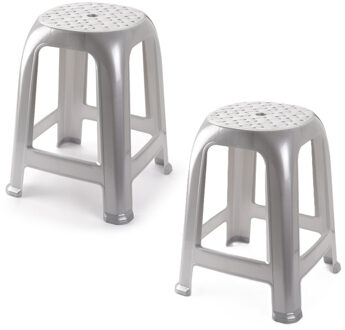 Zit krukjes - 2x - zilver - kunststof - 37 x 37 x 46 cm - extra zitplaatsen