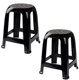 Zit krukjes - 2x - zwart - kunststof - 37 x 37 x 46 cm - extra zitplaatsen