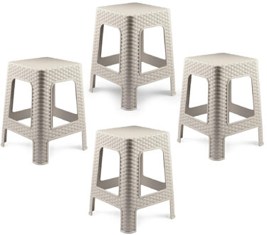 Zit krukjes - 4x - beige - rotan kunststof - 37 x 37 x 46 cm - extra zitplaatsen