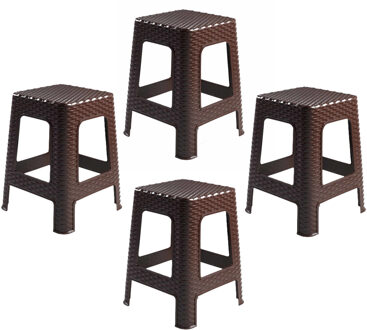 Zit krukjes - 4x - bruin - rotan kunststof - 37 x 37 x 46 cm - extra zitplaatsen