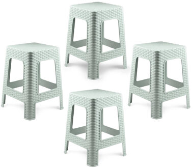 Zit krukjes - 4x - mintgroen - rotan kunststof - 37 x 37 x 46 cm - extra zitplaatsen