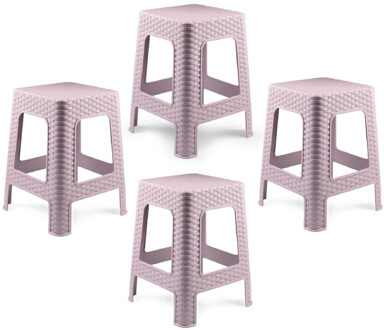 Zit krukjes - 4x - roze - rotan kunststof - 37 x 37 x 46 cm - extra zitplaatsen