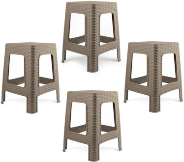 Zit krukjes - 4x - taupe - rotan kunststof - 37 x 37 x 46 cm - extra zitplaatsen