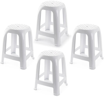 Zit krukjes - 4x - wit - kunststof - 37 x 37 x 46 cm - extra zitplaatsen