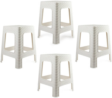 Zit krukjes - 4x - wit - rotan kunststof - 37 x 37 x 46 cm - extra zitplaatsen