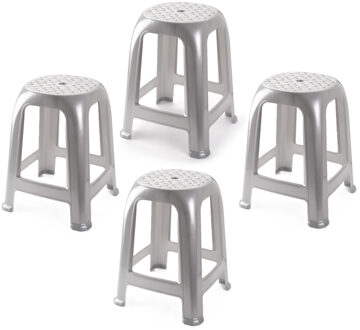 Zit krukjes - 4x - zilver - kunststof - 37 x 37 x 46 cm - extra zitplaatsen