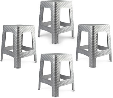 Zit krukjes - 4x - zilvergrijs - rotan kunststof - 37 x 37 x 46 cm - extra zitplaatsen