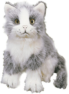 Zittende katten wit grijs pluche 20 cm