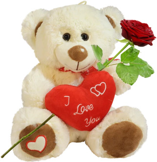 Zittende knuffelbeer ca. 28cm rood hart
