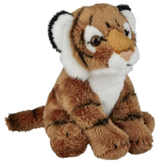 Zittende pluche tijger knuffel - bruin 13 cm - Tijgers dieren knuffels - Knuffeldier