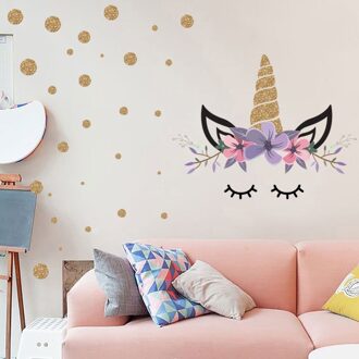Zoete Eenhoorn Dot Cirkel Bloem Hart Muursticker Woonkamer Slaapkamer Home Decor Muurstickers Voor Kinderen Kamers Decoracion 1
