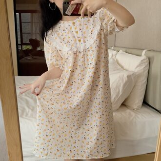 Zoete Leuke Over-De-Knie Vrouwen Nachtjapon Korte Mouwen Katoen Homewear Bloemen Gedrukt Nachthemd Slapen Jurk munt