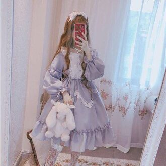 Zoete Sjk Rok Lolita Jurk Originele Volledige Lolita Rok Dagelijkse Lange Mouwen Op Student Zacht Meisje Jurk Fairy Blauw / S