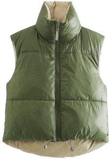 Zoete Vrouwen Korte Down Vest Jassen Lente Vintage Dames Leuke Roze Vest Jassen Streetwear Vrouwelijke Chic Meisjes leger groen / L