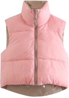 Zoete Vrouwen Korte Down Vest Jassen Lente Vintage Dames Leuke Roze Vest Jassen Streetwear Vrouwelijke Chic Meisjes Roze / M