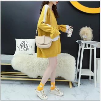 Zoete Vrouwen Trui Jurk Herfst Lente Gebreide Jurk Truien Lady Lange Flare Mouw Pull Femme Truien H313 geel / M