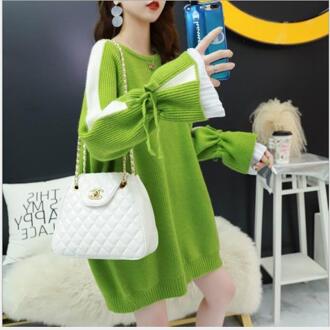 Zoete Vrouwen Trui Jurk Herfst Lente Gebreide Jurk Truien Lady Lange Flare Mouw Pull Femme Truien H313 groen / S