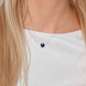 Zoetwater parelsnoer 10-11mm Ronde Mesh Black Serpentine 925 Zwart