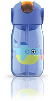 Zoku Kids Flip Drinkbeker met Rietje - Kunststof/Siliconen - 400 ml - Blauw