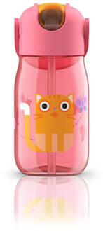 Zoku Kids Flip Drinkbeker met Rietje - Kunststof/Siliconen - 400 ml - Roze