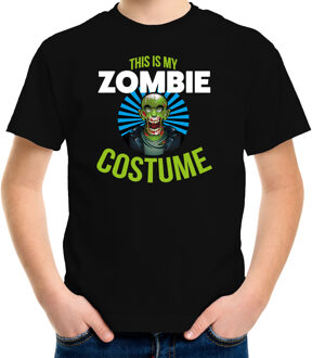 Zombie costume halloween verkleed t-shirt zwart voor kinderen 134-140 (M) - Feestshirts