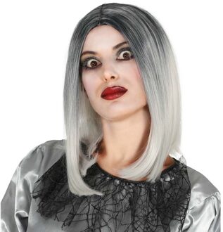 Zombie/heks verkleed pruik grijs voor dames