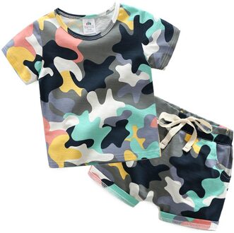 Zomer 2-10 Jaar Oud Verjaardag Knappe Kleding Korte Mouw Baby Kids Jongen Legergroen Camouflage T-Shirt shorts Set