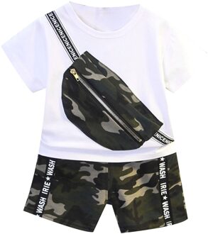 Zomer 2 Stuks Waggel Jongens Camouflage Pak Afdrukken O-hals Katoen Korte Mouwen Messenger Tas Bevestigd T-shirt Shorts Set 80 / wit