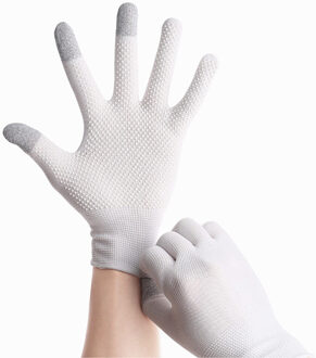 Zomer Ademende Anti-Slip Gel Touch Screen Handschoen Zomer Auto Rijden Rijden Pols Handschoenen Zon handschoenen 1paar- wit