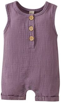 Zomer Baby Baby Meisje Jongen Katoen Linnen Romper Knop Decor Mouwloze Jumpsuit Ronde Kraag Romper Peuter Baby Unisex Kleding A / 12m