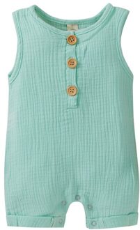 Zomer Baby Baby Meisje Jongen Katoen Linnen Romper Knop Decor Mouwloze Jumpsuit Ronde Kraag Romper Peuter Baby Unisex Kleding B / 18m