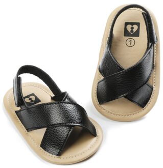 Zomer Baby Jongens Ademende Anti-Slip Schoenen Kwastje Sandalen Peuter Zachte Zolen Eerste Wandelaars 0-18M zwart / L