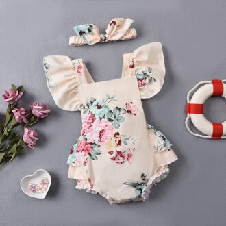 Zomer Baby Meisjes Mooie Rompertjes Zonnebloemen Print Ruches Korte Mouw Backless Riem Jumpsuits 3M