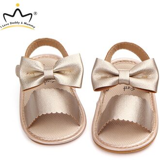Zomer Baby Sandalen Leuke Strik Anti Slip Leer Baby Meisjes Sandalen Sandale Fille Peuter Baby Schoenen goud / 0-6 months