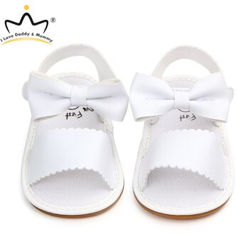 Zomer Baby Sandalen Leuke Strik Anti Slip Leer Baby Meisjes Sandalen Sandale Fille Peuter Baby Schoenen wit / 0-6 months