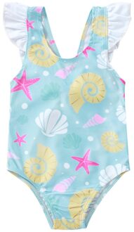 Zomer Badpak Pasgeboren Baby Baby Meisje Shell Print Badpak Costum Badmode Ruche Zwemmen Kleurrijke Een Stuk Bikini 12-18 Months